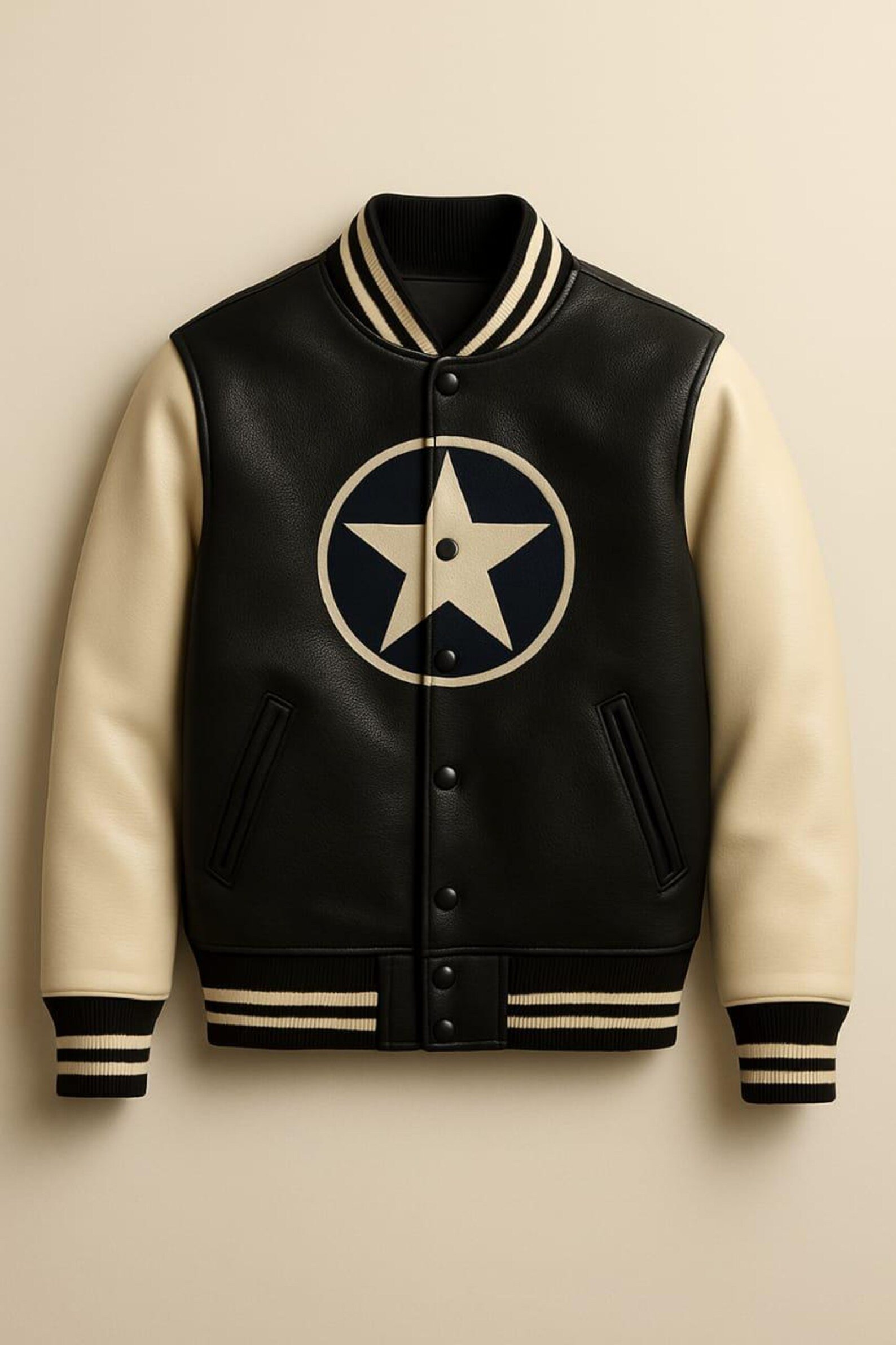 Handmade Leather Varsity Jacket Two Tone Retro Letterman with Star Logo Handmade Leather Varsity Jacket Two Tone Retro Letterman with Star Logo