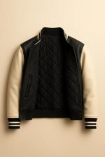 Handmade Leather Varsity Jacket Two Tone Retro Letterman with Star Logo - Image 2