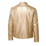 Men’s Gold Genuine Leather Biker Jacket Stand Collar Moto Style