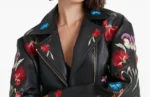 Floral Embroidered Leather Jacket Rocker Biker Style Jacket - Image 3