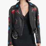 Floral Embroidered Leather Jacket Rocker Biker Style Jacket - Image 2