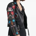 Floral Embroidered Leather Jacket Rocker Biker Style Jacket - Image 4