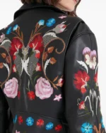 Floral Embroidered Leather Jacket Rocker Biker Style Jacket - Image 5