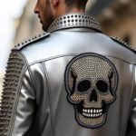 Men's Studded Skull Leather Biker Jacket  Metallic Silver Punk Style - Image 2
