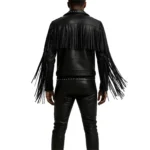 Men's Black Leather Fringe Jacket Studded Fringe Leather Jacket