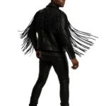 Men's Black Leather Fringe Jacket Studded Fringe Leather Jacket - Image 3