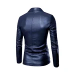Men's Blue Leather Blazer Handmade Genuine Leather Party Coat