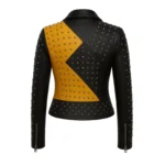 Handmade Yellow & Black Studded Cowhide Biker Jacket - Image 2