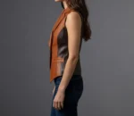 Women's Brown Genuine Cowhide Leather Vest Handmade Leather Tailored Fit with Buckle Closure & Notched Lapel - Image 2