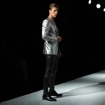 Handmade Metallic Silver Leather Blazer - Image 2