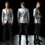 Handmade Metallic Silver Leather Blazer