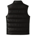 Men’s Black Genuine Leather Puffer Vest Sleeveless Zipper Front Outerwear