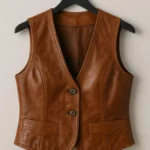 Brown Leather Vest For  Women's Classic Leather Waistcoat