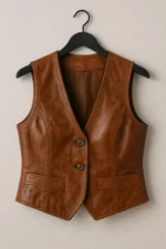 Brown Leather Vest For  Women's Classic Leather Waistcoat