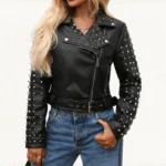 Studded Genuine Leather Biker Jacket Women's Motorcycle Jacket