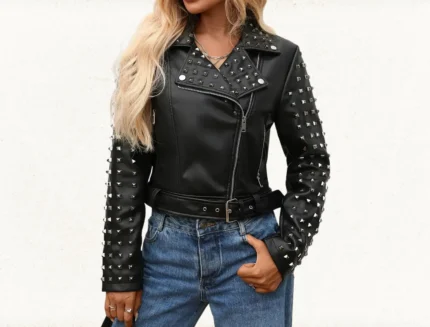 Studded Genuine Leather Biker Jacket Women's Motorcycle Jacket