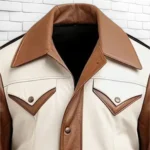 Men’s Brown and White Leather Jacket  Vintage Western Style Biker Jacket - Image 2
