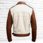 Men’s Brown and White Leather Jacket Vintage Western Style Biker Jacket