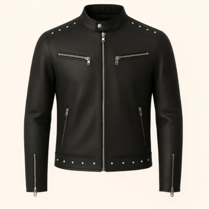 Men's Leather Biker Jacket Studded Moto Style Handmade outerwear