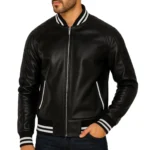 Men’s Black Leather Varsity Jacket Classic Bomber jacket