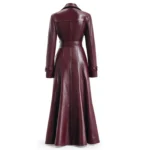 Burgundy Sheepskin Leather Trench Coat Custom Fit Winter Outerwear - Image 2