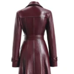 Burgundy Sheepskin Leather Trench Coat Custom Fit Winter Outerwear - Image 4