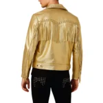 Gold Fringe Leather Jacket for Men Western Studded Rock Style Biker jacket - Image 3