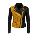 Handmade Yellow & Black Studded Cowhide Biker Jacket