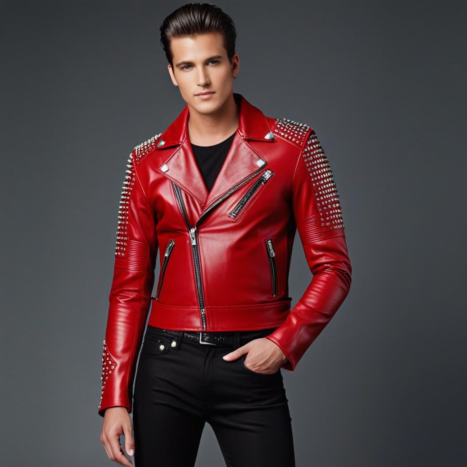 Men’s Red Leather Biker Jacket Handmade Studded Motorcycle Jacket Custom Rock Style Men’s Red Leather Biker Jacket Handmade Studded Motorcycle Jacket Custom Rock Style