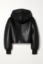 Cropped Black Leather Hooded Jacket Women's Biker Style