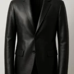 Mens Genuine Sleek Black Soft Lambskin Leather Blazer Jacket