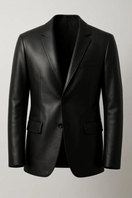Mens Genuine Sleek Black Soft Lambskin Leather Blazer Jacket