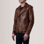 Vintage Inspired Waxed Brown Leather Motorcycle Jacket - Image 4