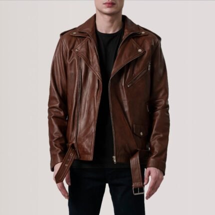 Vintage Inspired Waxed Brown Leather Motorcycle Jacket