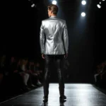 Handmade Metallic Silver Leather Blazer - Image 3