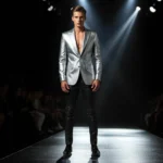 Handmade Metallic Silver Leather Blazer