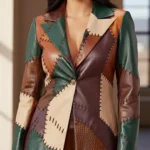 Vintage Patchwork Leather Blazer Earth Tone Boho Fitted Blazer