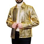 Italian Leather Gold Motorcycle Jacket Embossed Design