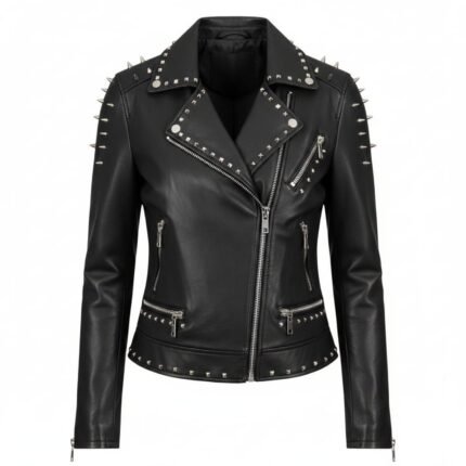 Glam Rock & Punk Style Black Leather Studded Moto Jackets