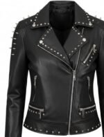 Glam Rock & Punk Style Black Leather Studded Moto Jackets - Image 2