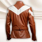 Men's Brown White Sheepskin Buttoned Leather Blazer