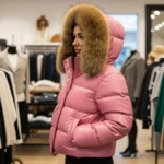 Leather Winter Coat with Fur Trimmed Hood Luxury Designer Outerwear - Image 2