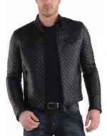 Men's new Fully Hand Made quilted Genuine leather jacket