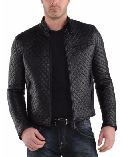Men's new Fully Hand Made quilted Genuine leather jacket