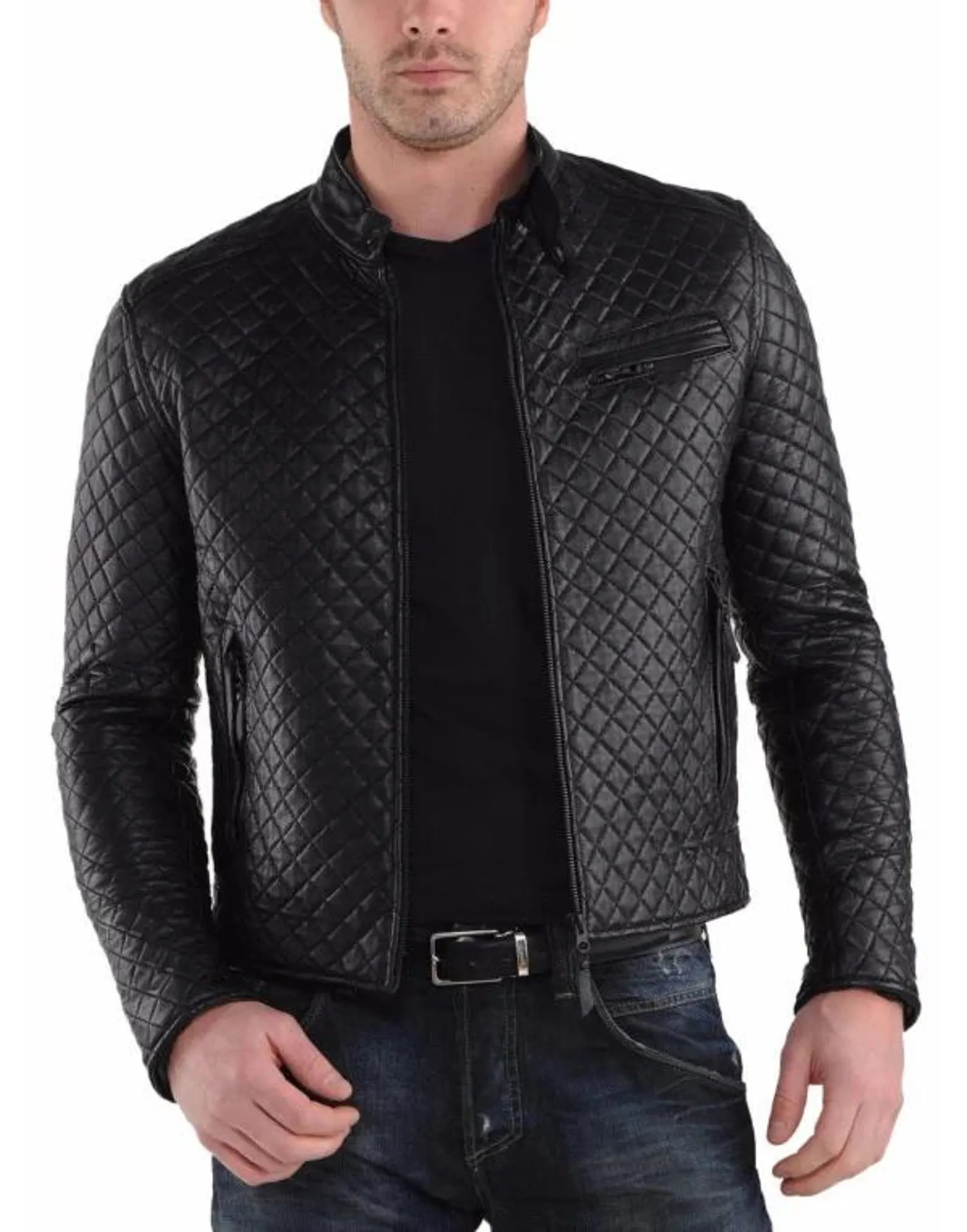 Men's new Fully Hand Made quilted Genuine leather jacket Men's new Fully Hand Made quilted Genuine leather jacket