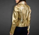 Metallic Gold High Quality Crocodile Leather Texture Biker Jacket