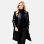 Women Handmade Black Leather Overcoat Minimalist Longline Button Up - Image 2