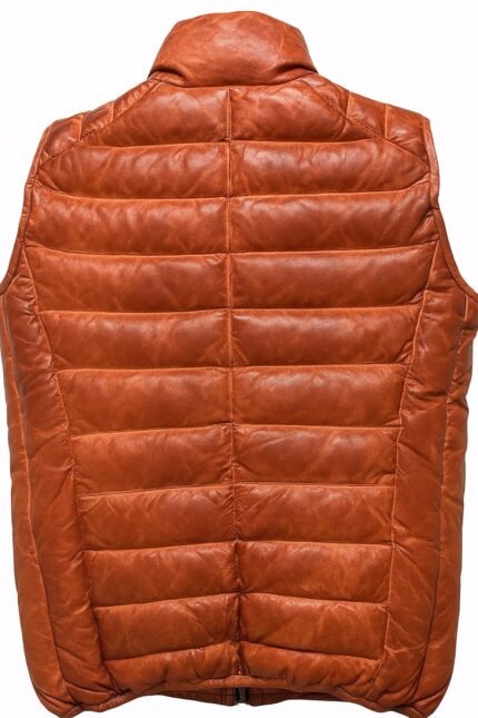 Brown Leather Puffer Vest Quilted Sleeveless Winter Jacket Brown Leather Puffer Vest Quilted Sleeveless Winter Jacket