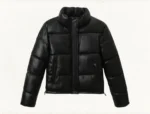 Women's Quilted Genuine Leather Puffer Jacket Winter Stand Collar Jackets