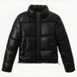 Women's Quilted Genuine Leather Puffer Jacket Winter Stand Collar Jackets